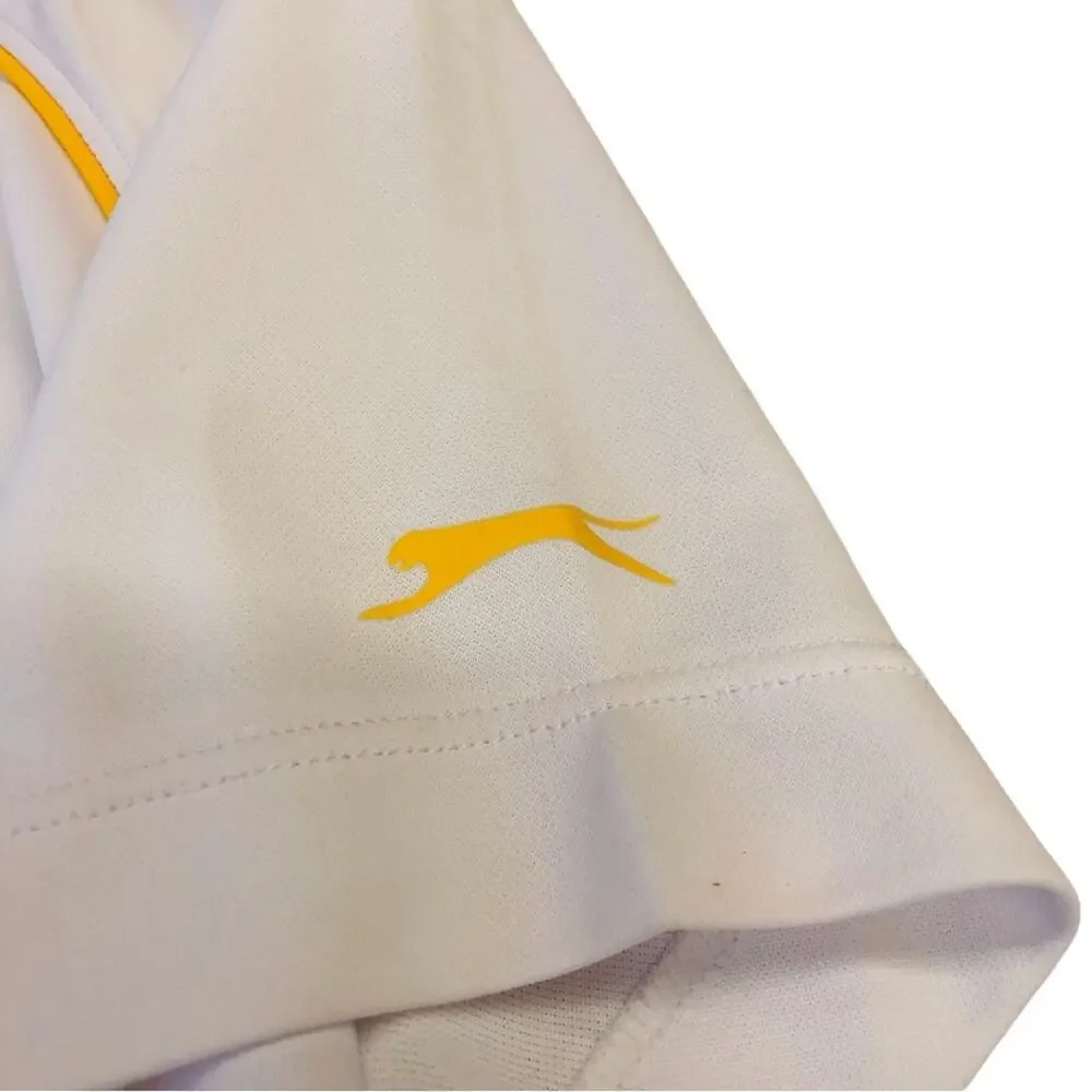 Slazenger White Zip Front Polo Activewear Shirt with Gold Piping Short Sleeve - Picture 9 of 16